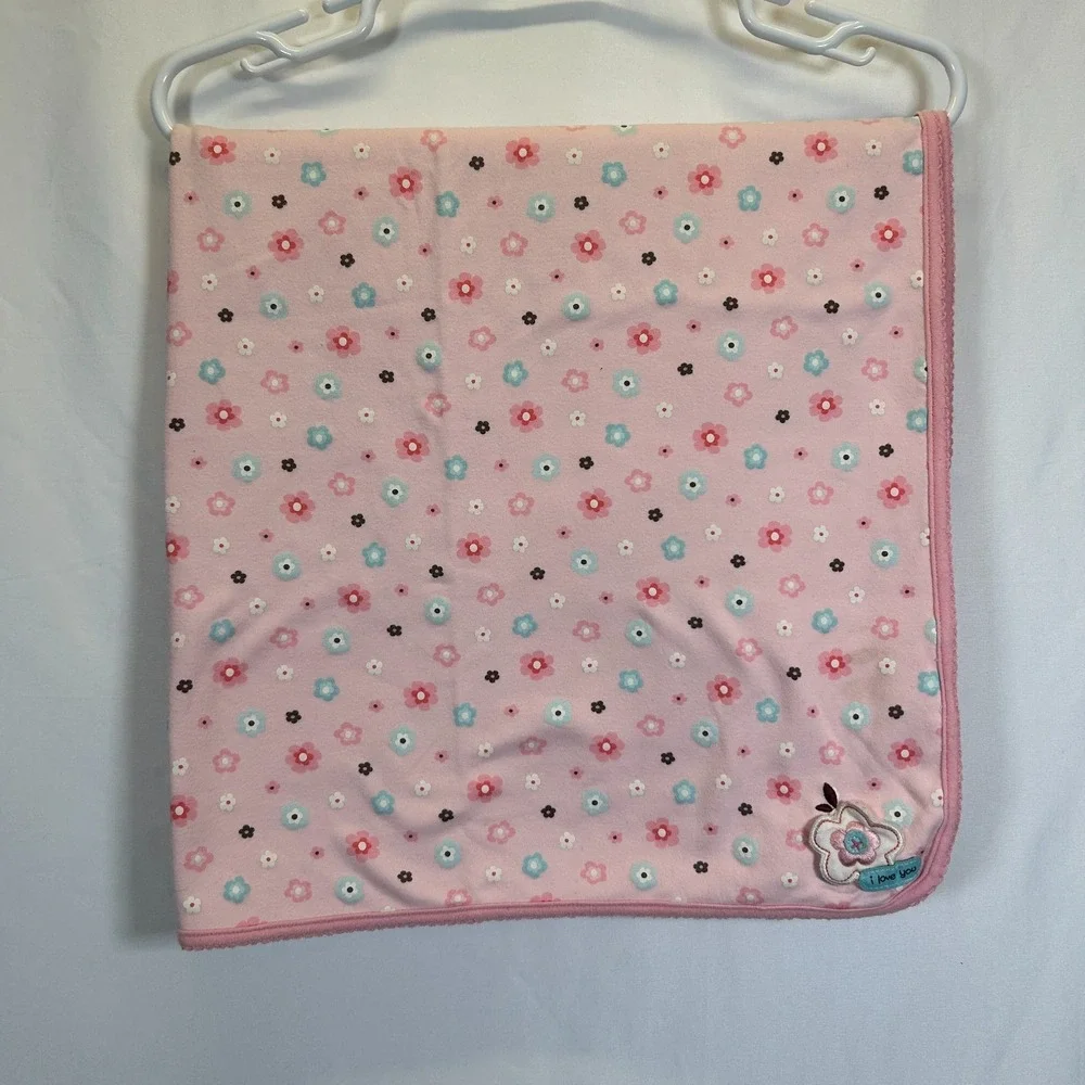Carters Pink Baby Blanket Flowers I Love You Just One Year Vintage Cottage Y2K